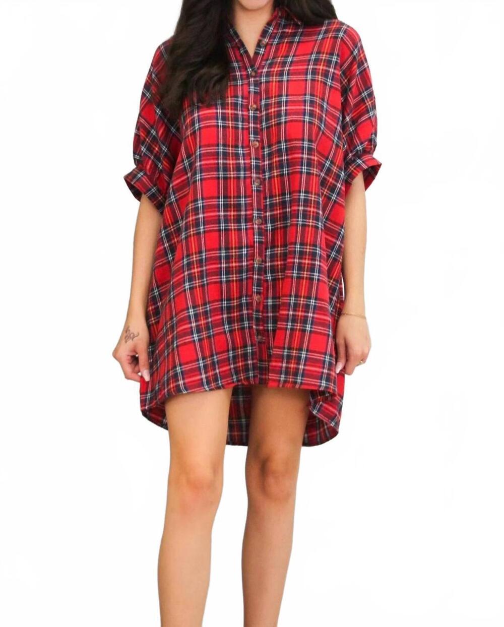 NEW DAY + MOON holiday spirit plaid shirt dress in red